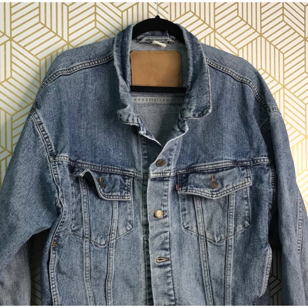 Vtg Levi's Mens Trucker Denim Jacket XL? Blue Cotton Button Front Pockets - Picture 2 of 9